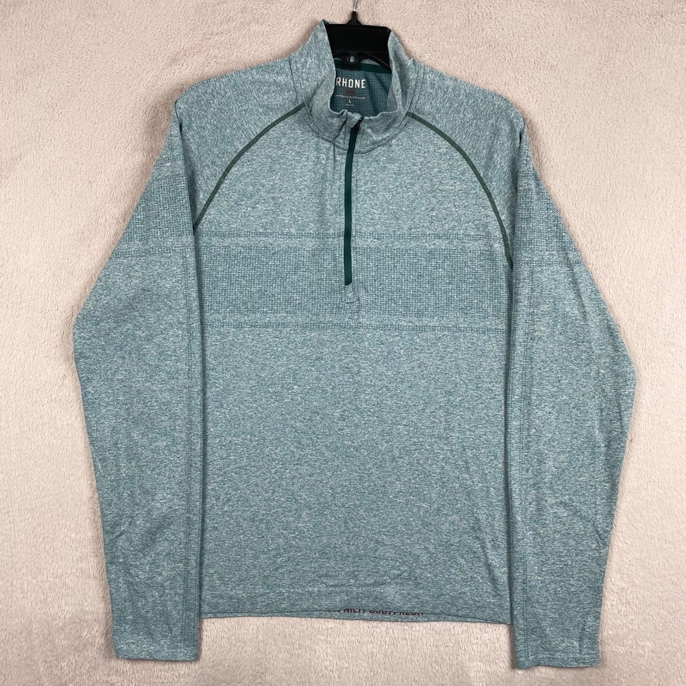 Rhone Quarter Zip Pullover Mens Large Green Celliant Seamless 1/4 Zip Gym Run - Picture 2 of 8